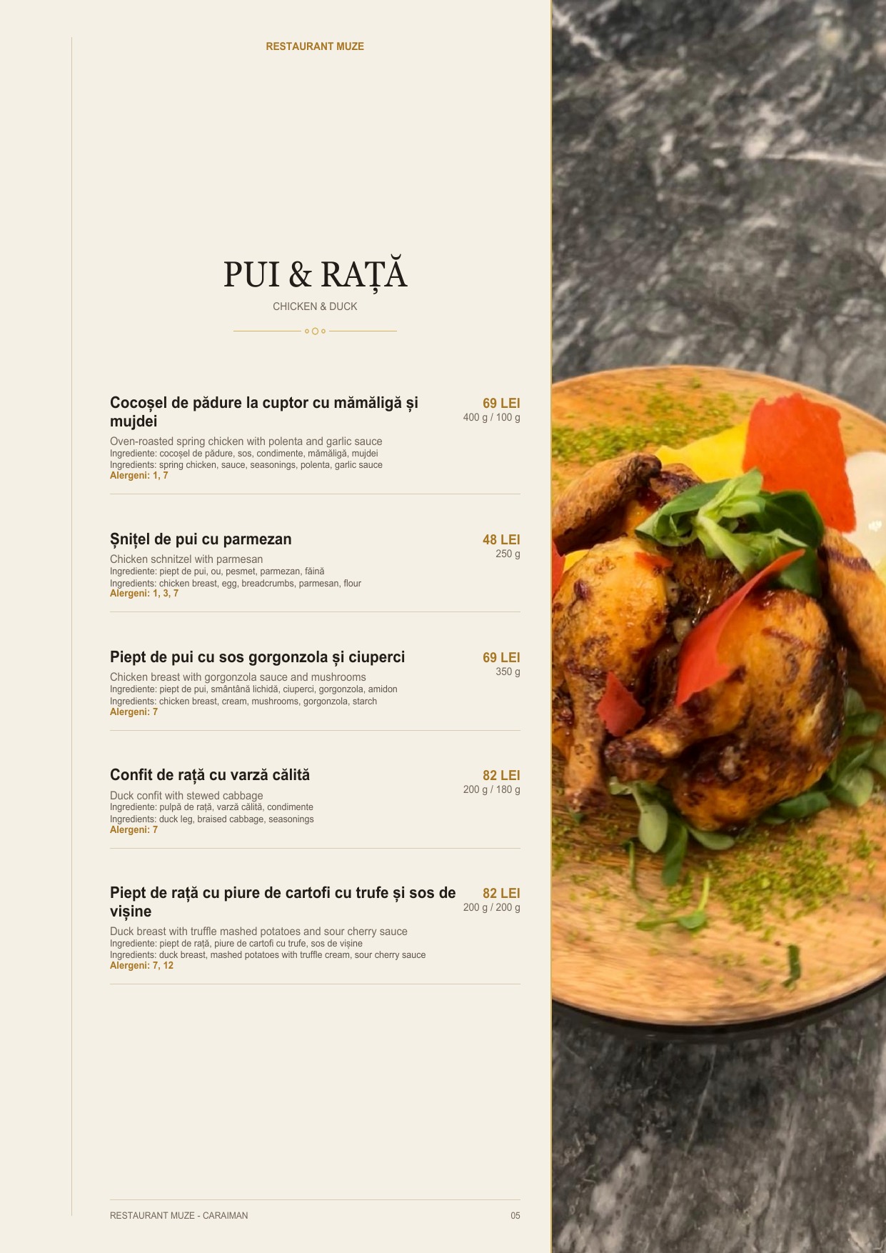 Pagina 4 din meniul Restaurantului MUZE