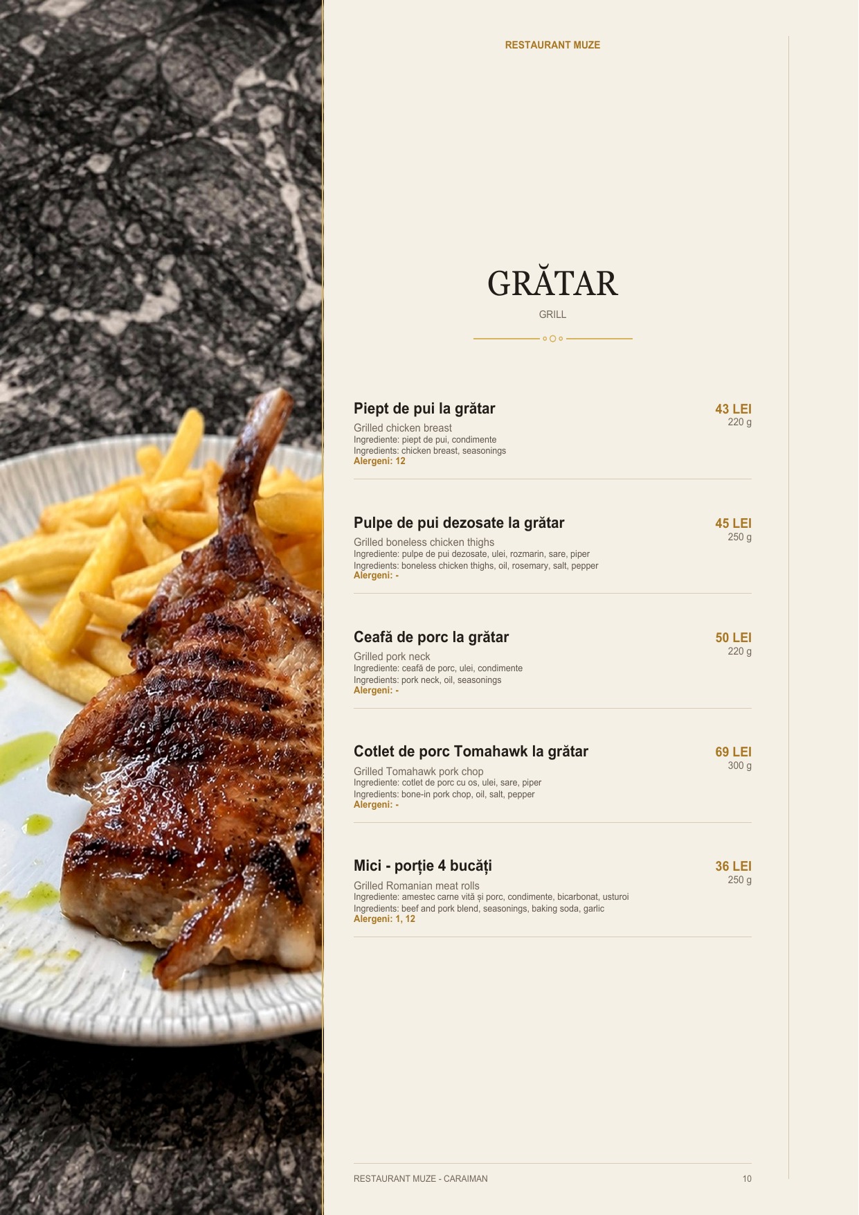 Pagina 9 din meniul Restaurantului MUZE