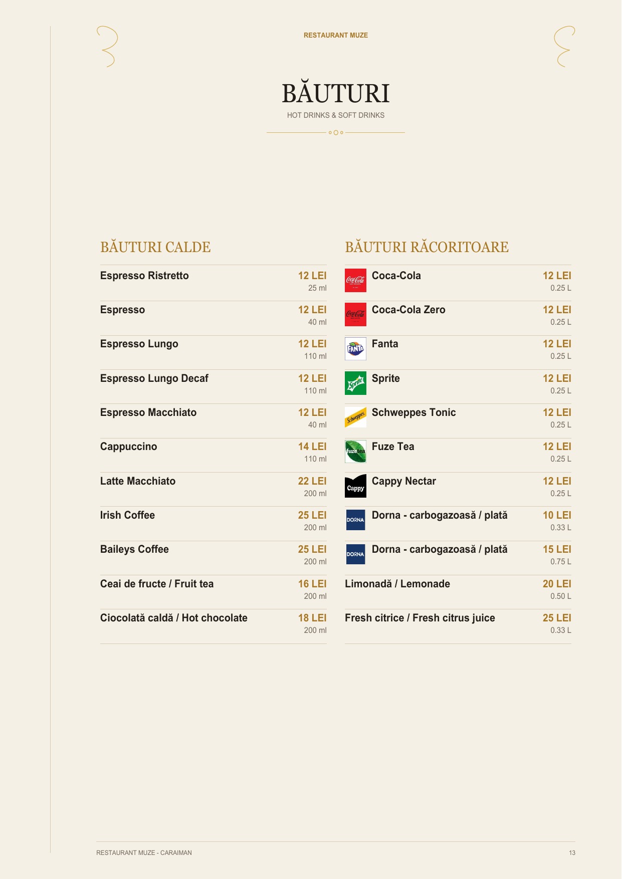 Pagina 12 din meniul Restaurantului MUZE