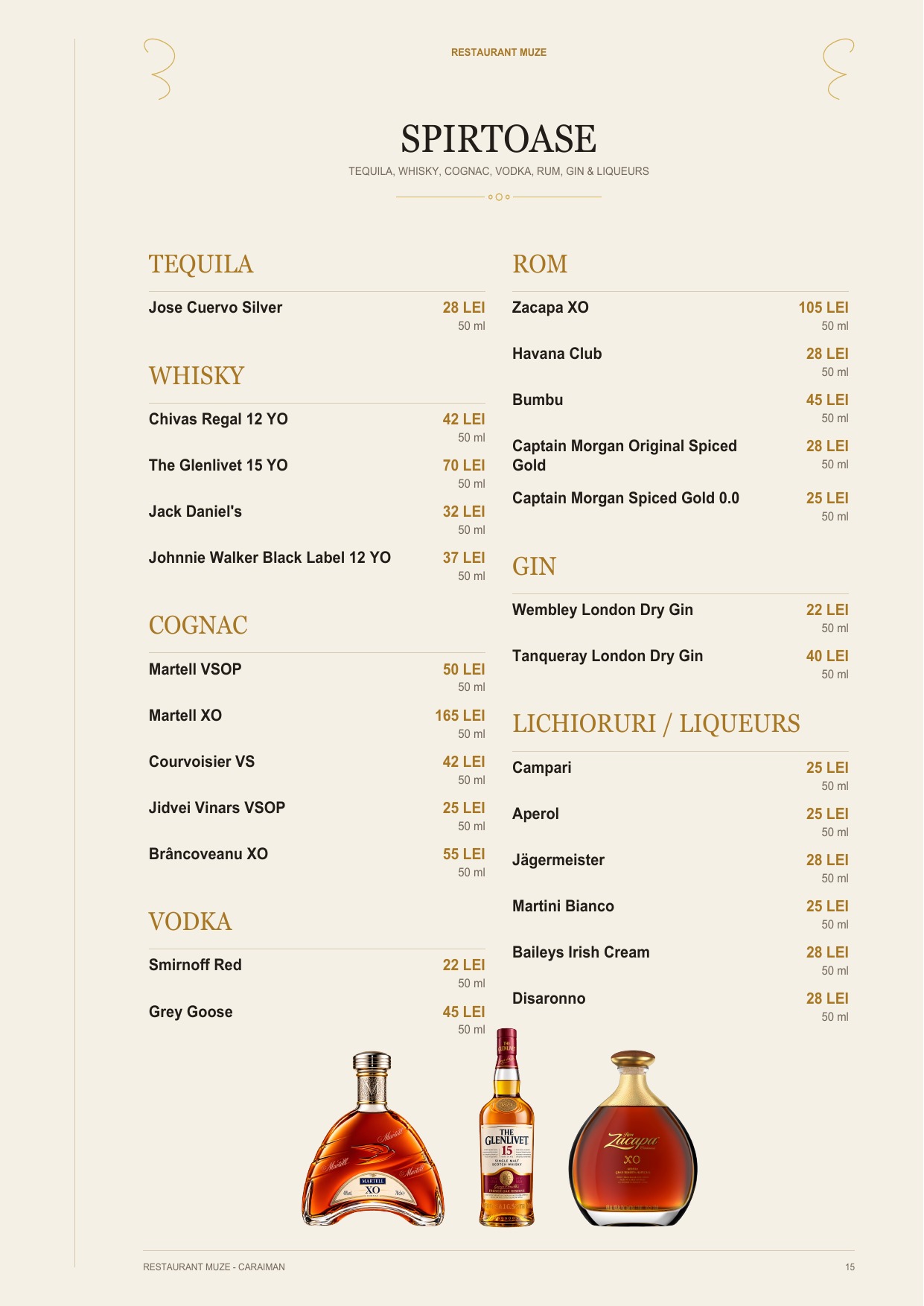 Pagina 14 din meniul Restaurantului MUZE